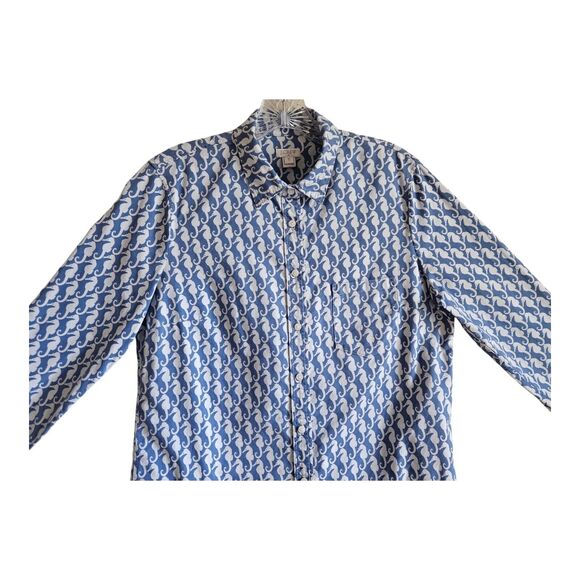 J. CREW Women S Seahorse Shirt Blue White Button Up Long Sleeve Cotton Bust 38" - Picture 2 of 7